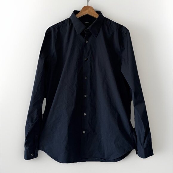 Theory Men Long Sleeve Button Down Shirt Blue Size Large Quiet Luxury Career - Picture 1 of 11
